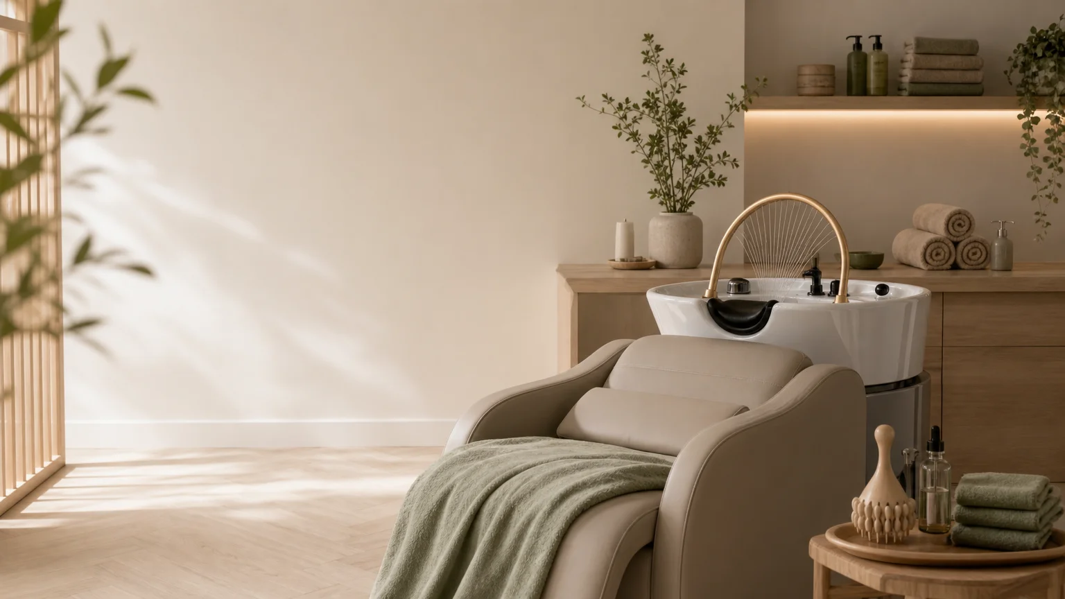 Espace professionnel préparé pour une activité Head Spa
