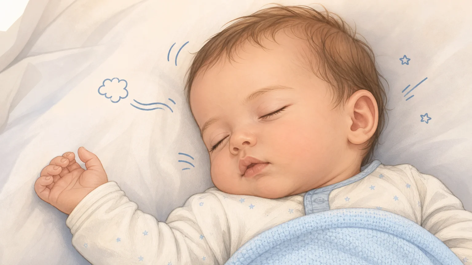 Illustration d’un bébé qui bouge légèrement pendant une phase de sommeil agité.