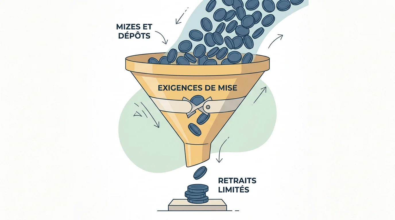 Illustration du wager et du plafond de retrait limitant les gains d'un bonus