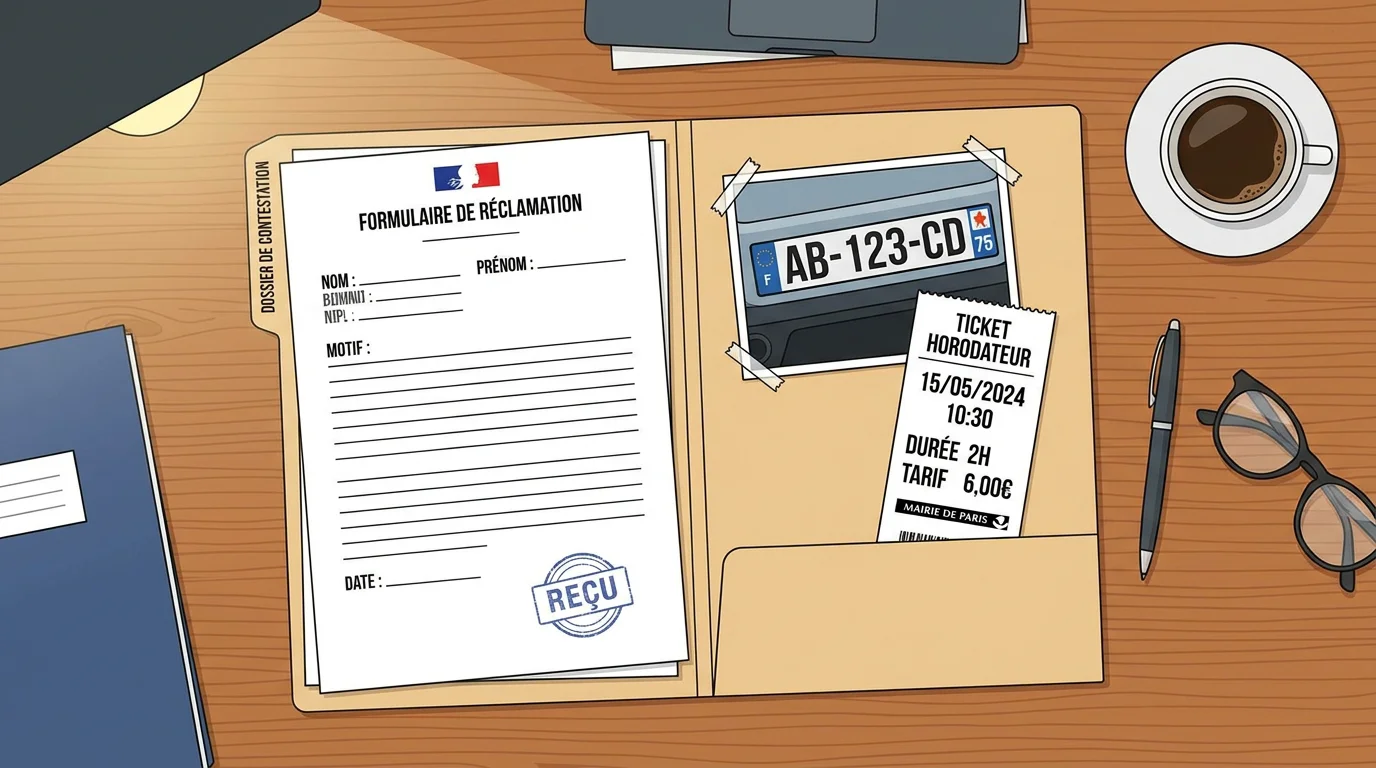 Dossier de contestation RAPO avec pièces justificatives posées sur un bureau