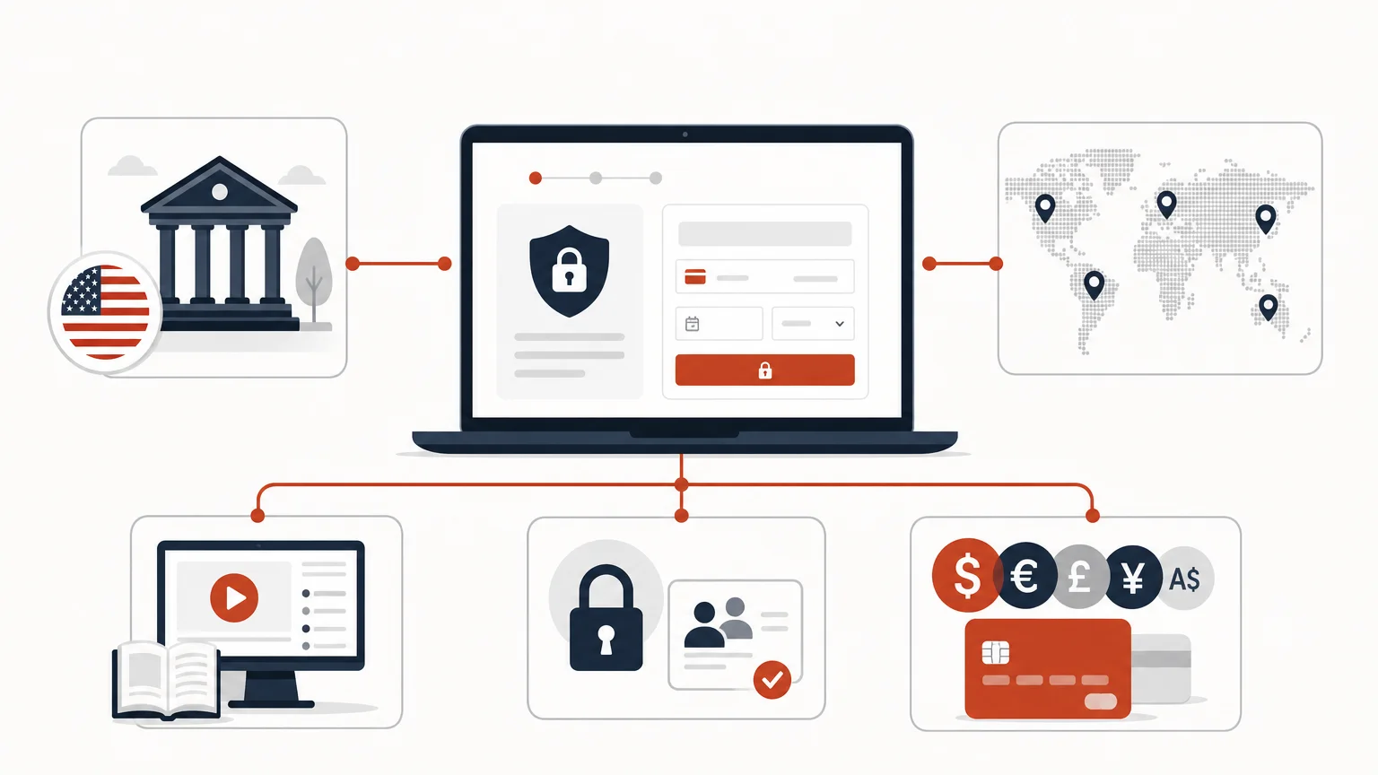 Editorial illustration of a global digital payments setup for creators