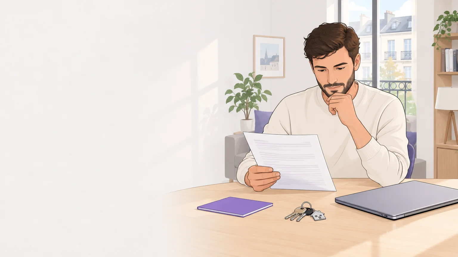 Illustration éditoriale d’un bailleur préparant un contrat de location en France