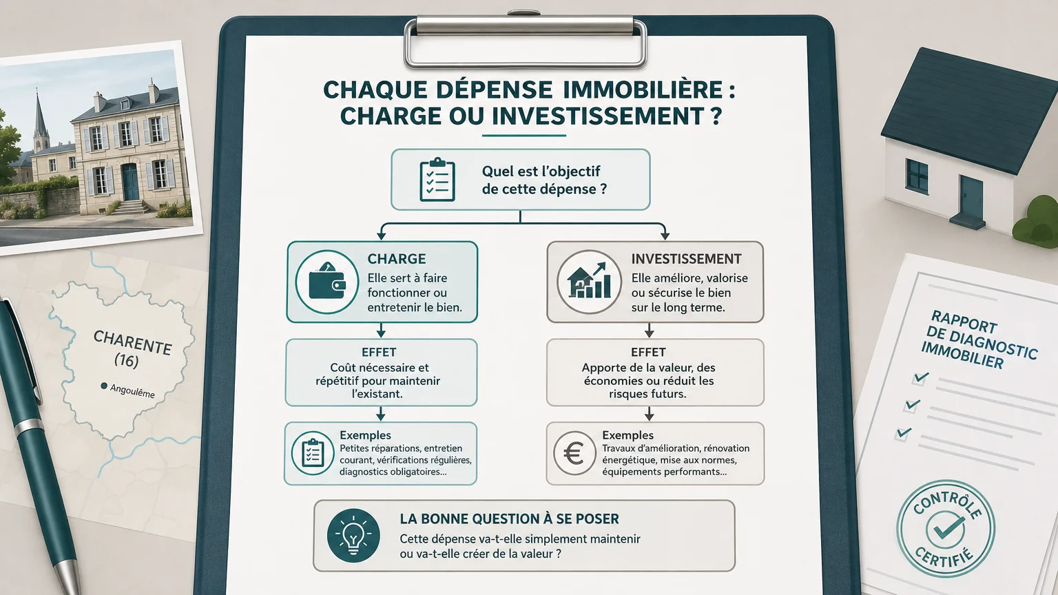Schéma de décision entre charge et immobilisation pour un diagnostic immobilier