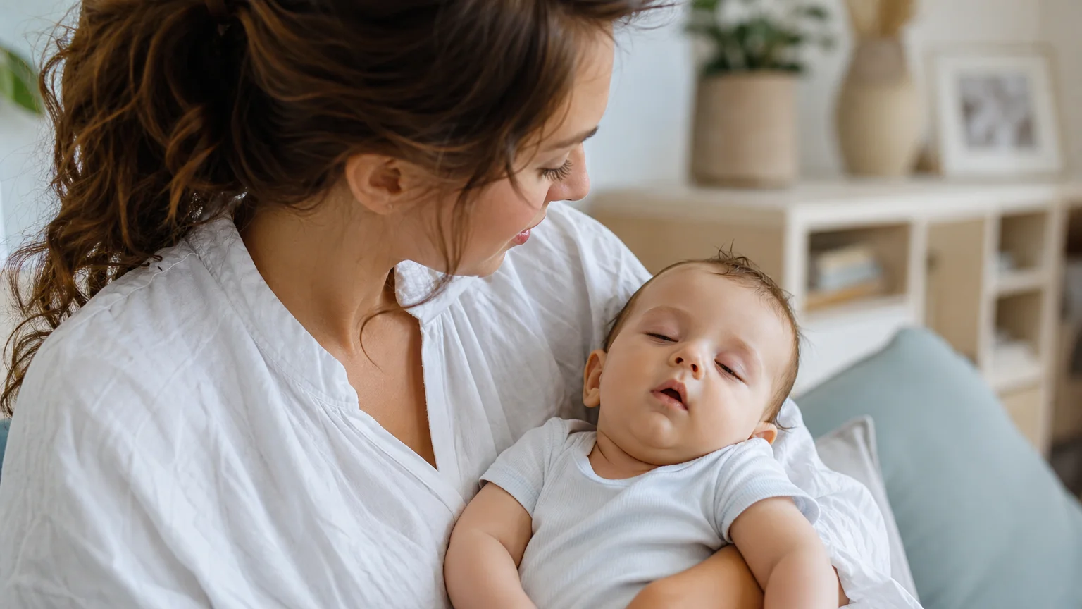 Parent observe les signes de fatigue d’un bébé avant de le coucher.