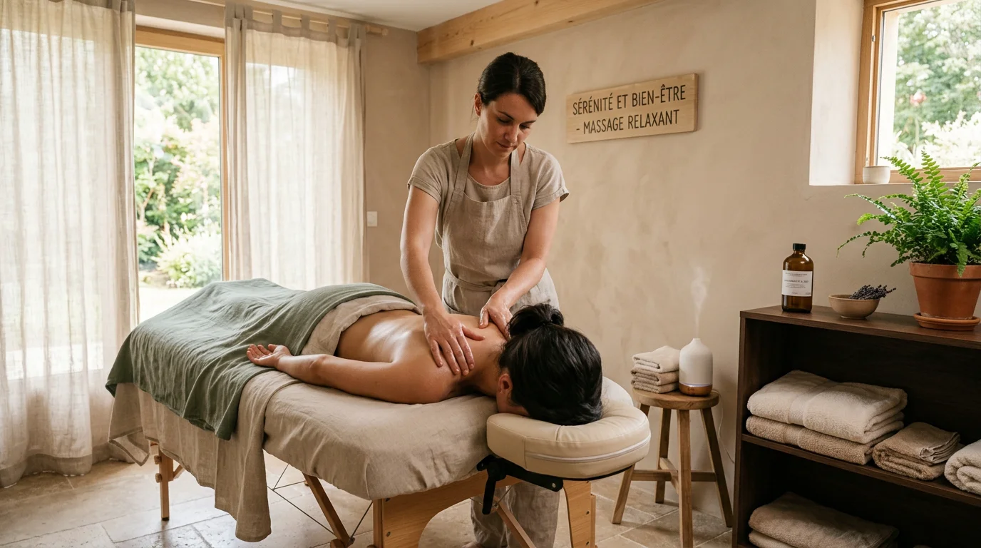 Personne recevant un massage bien-être dans une ambiance de spa apaisante