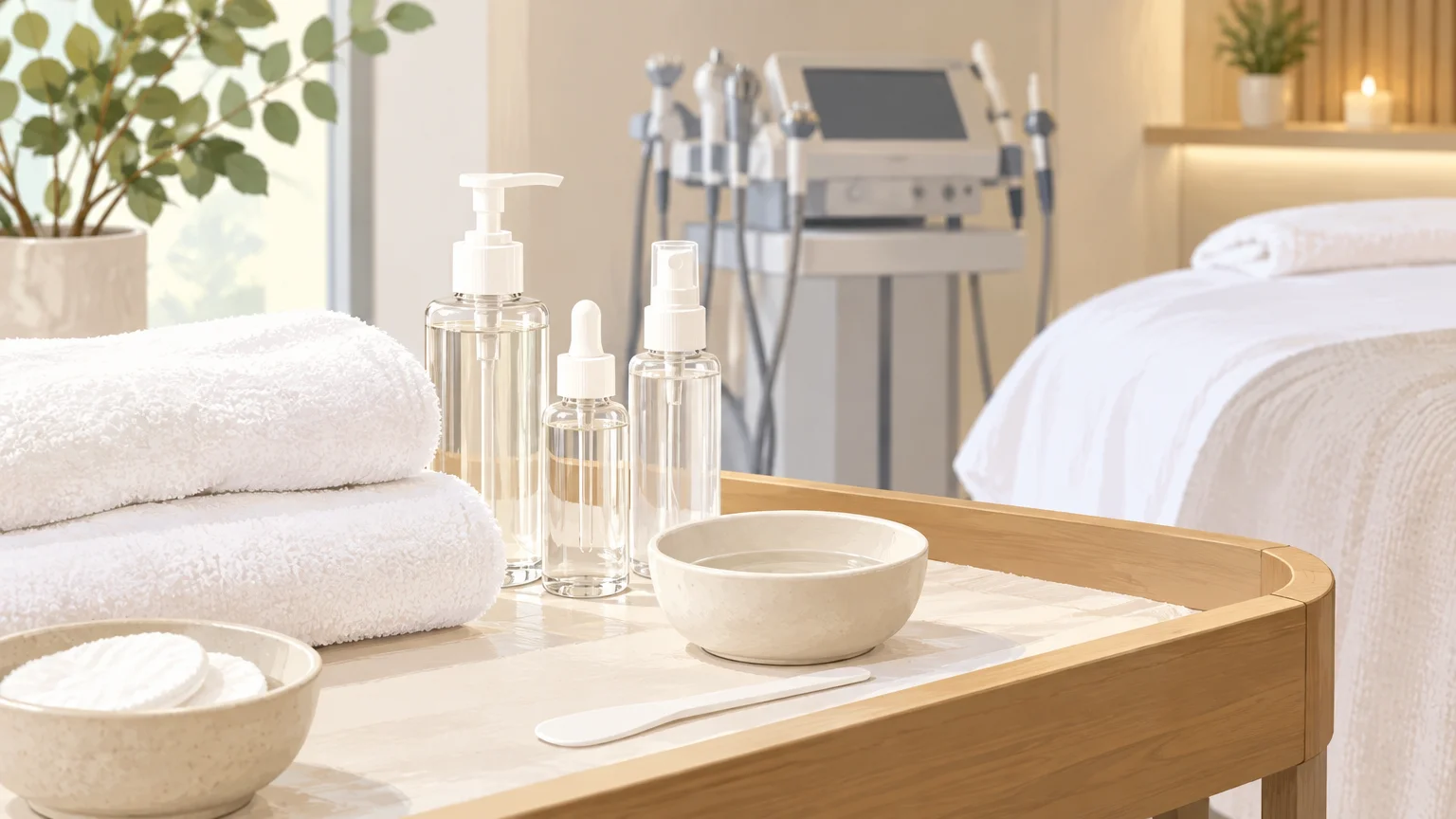 Préparation sobre d’un soin du visage en cabine