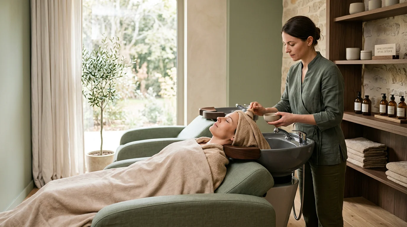 Cabine de Head Spa dans un institut de beauté avec ambiance apaisante