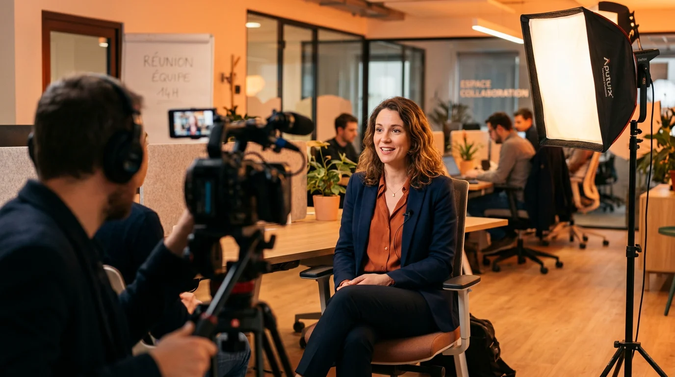 Interview d'une collaboratrice filmée en témoignage pour une vidéo marque employeur