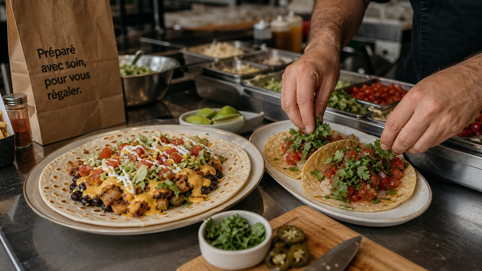 Deux styles de cuisine comparés autour de tortillas et de garnitures fraîches