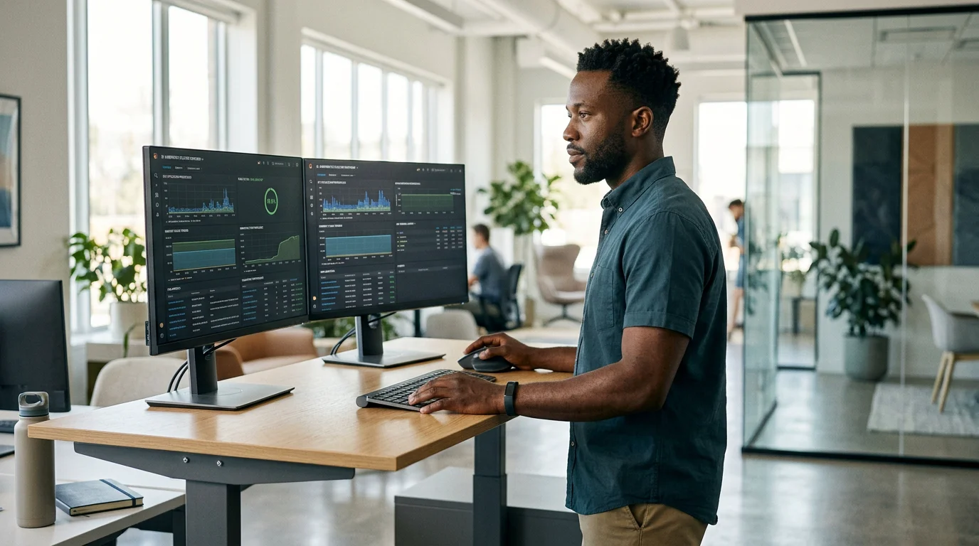 SRE reviewing Kubernetes pod resource utilization metrics on dashboards