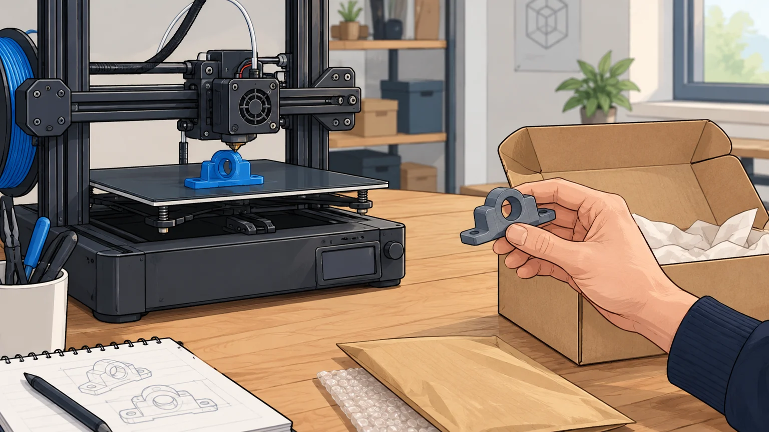 Une pièce imprimée en 3D est contrôlée avant son emballage