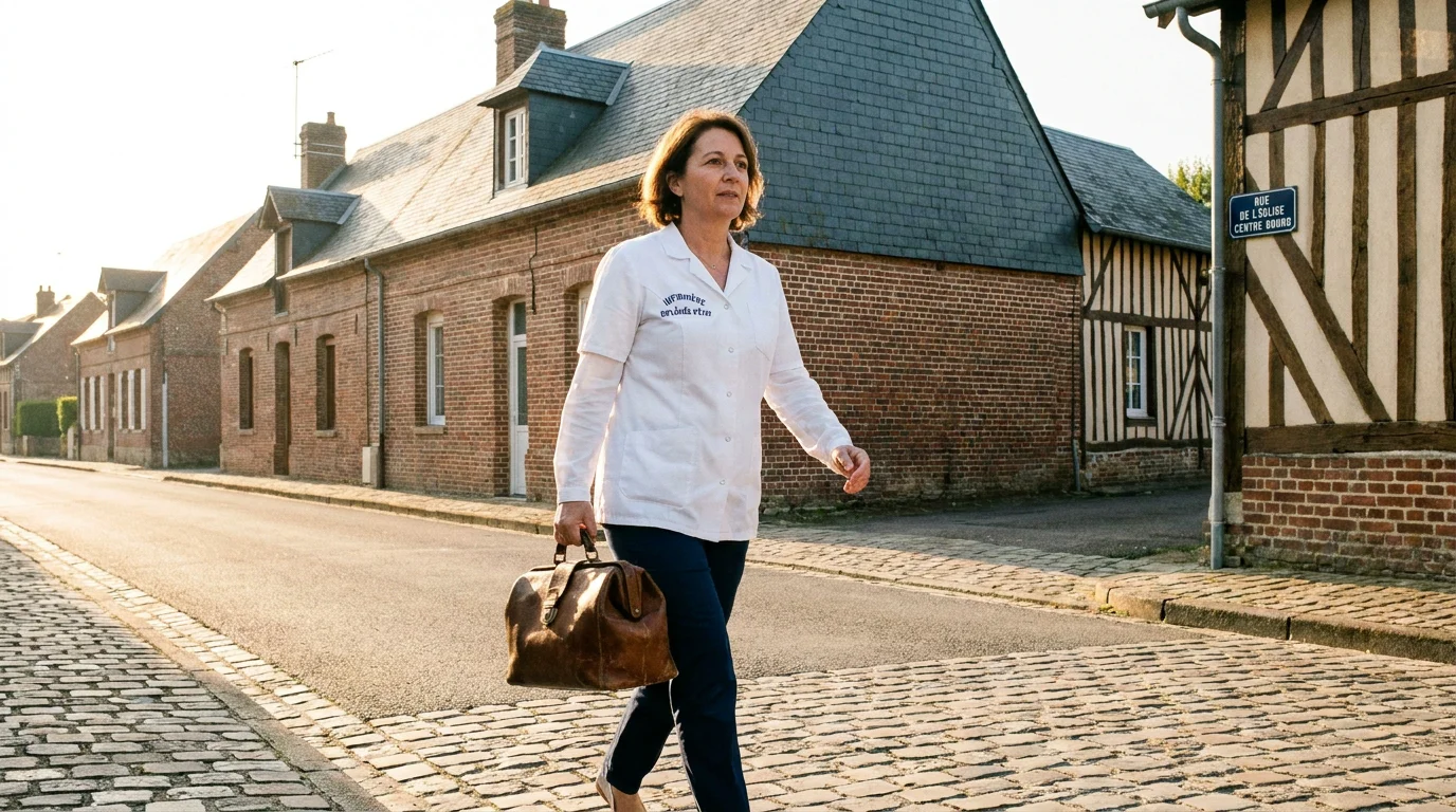 Infirmière libérale se rendant à domicile dans un village picard