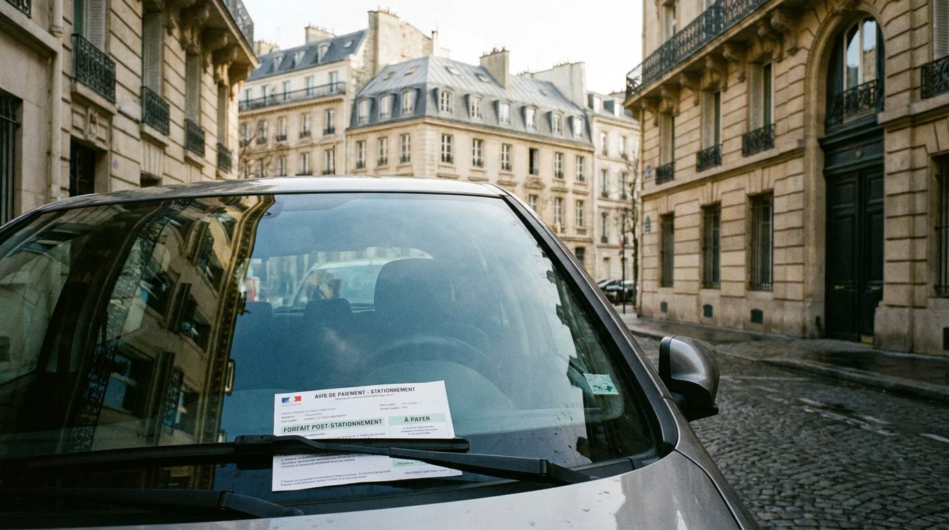 Avis de paiement de forfait post-stationnement sur un pare-brise en France
