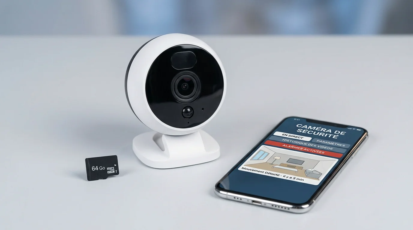 Matériel de surveillance audio WiFi posé sur un plan de travail clair
