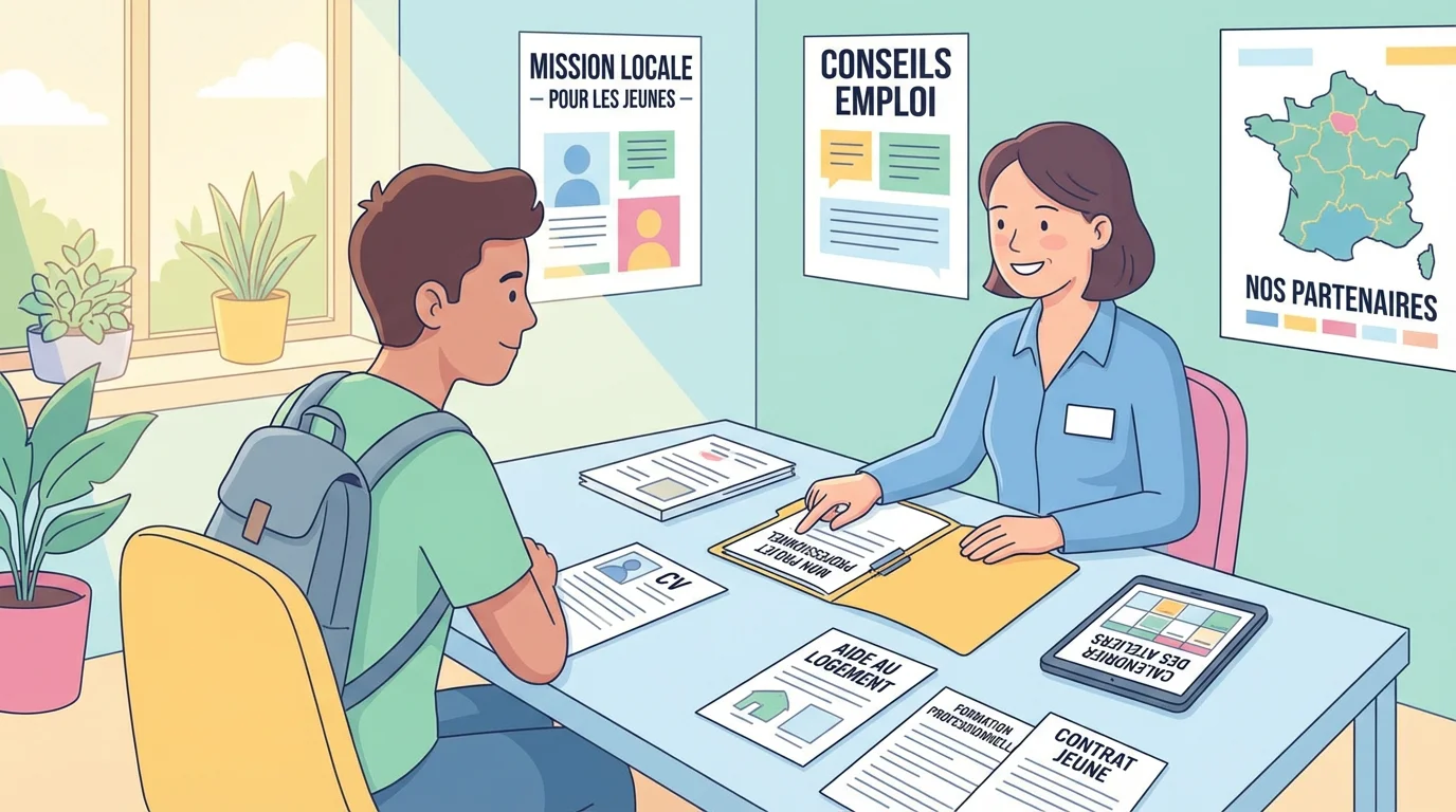 Jeune en entretien avec un travailleur social dans une Mission locale