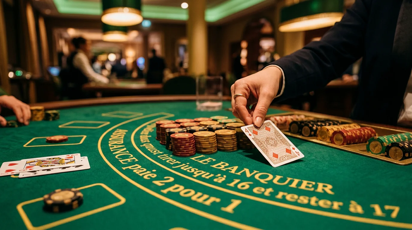 Table de blackjack en ligne avec cartes et jetons