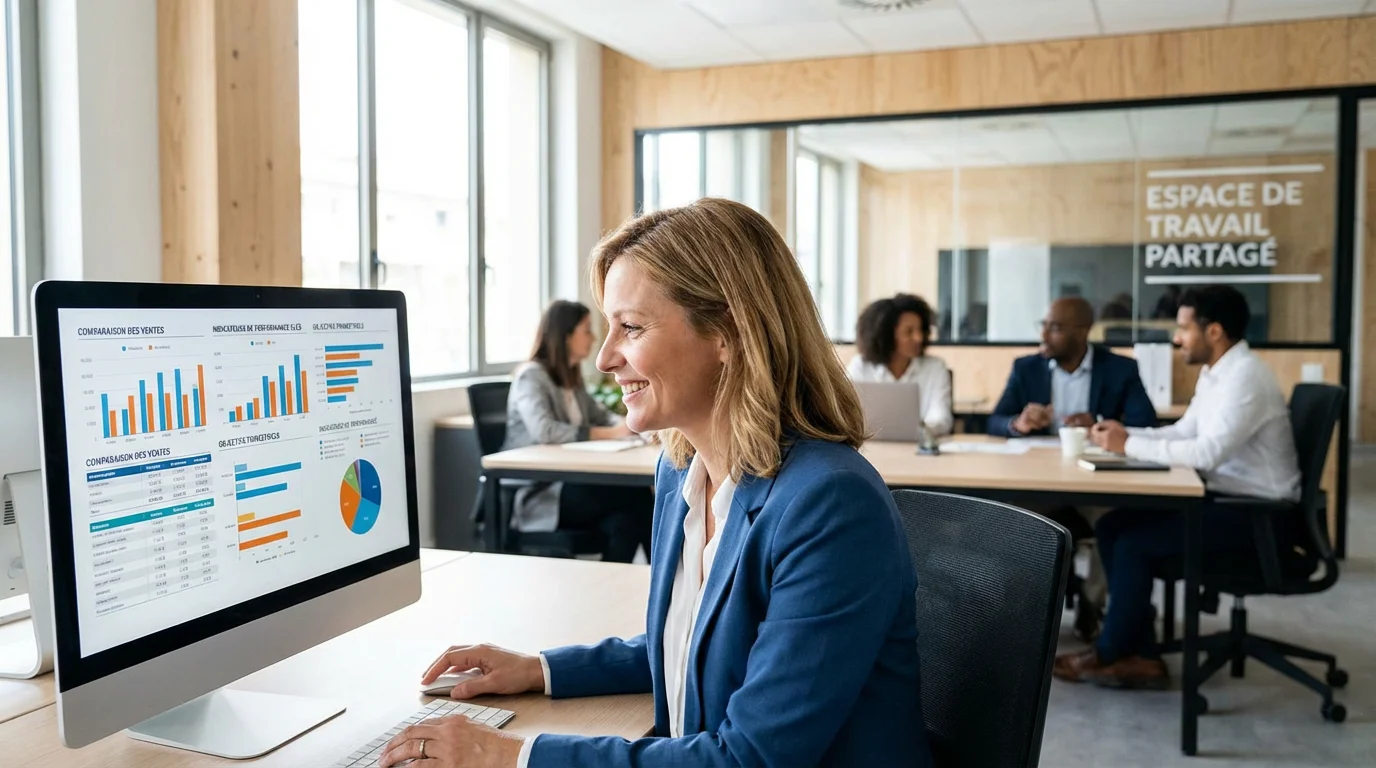 Professionnelle comparant les performances de différents outils de création de contenu LinkedIn