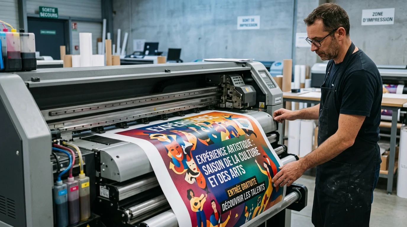 Une imprimante grand format produit une affiche A0 en couleur