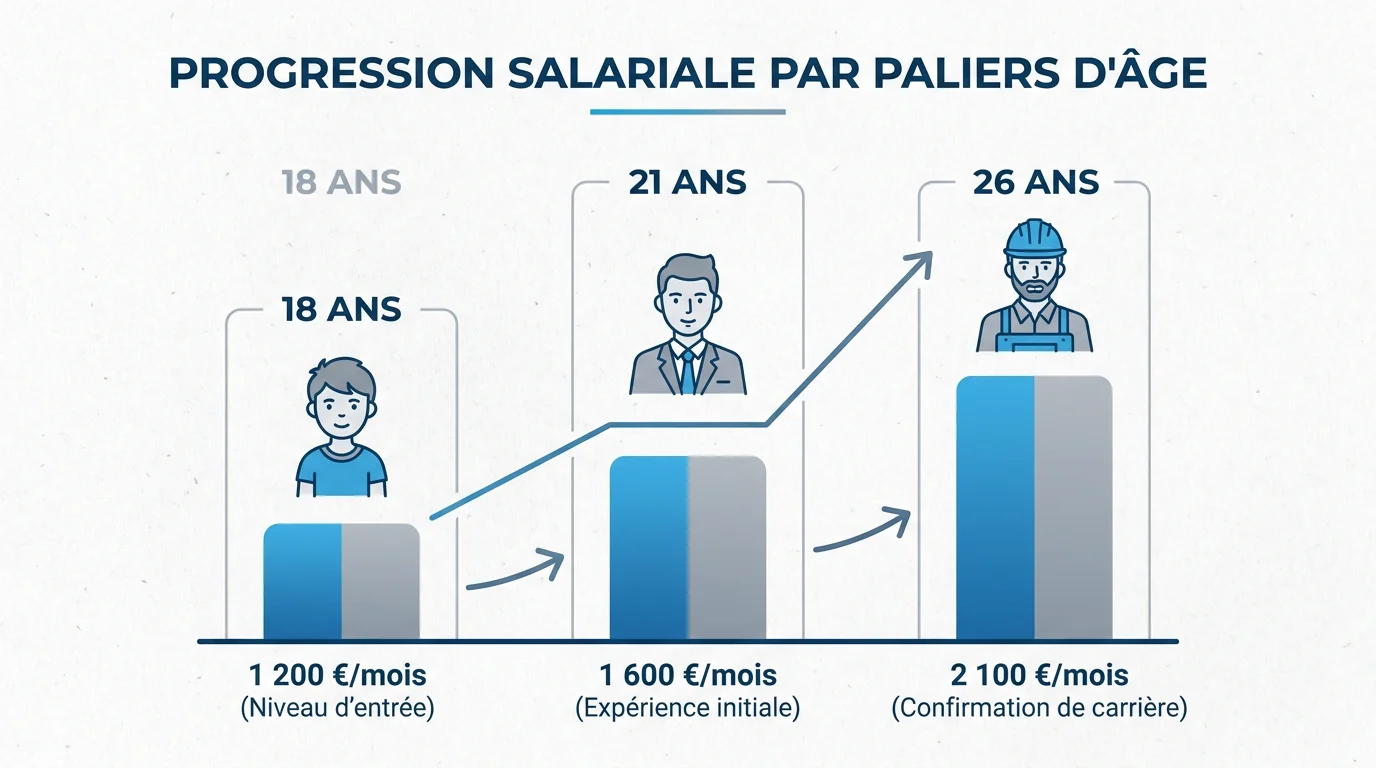 Infographie des paliers de salaire en alternance en France en 2026
