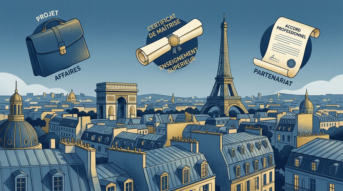 Vue stylisée de Paris illustrant le marché de l'alternance avec des icônes professionnelles