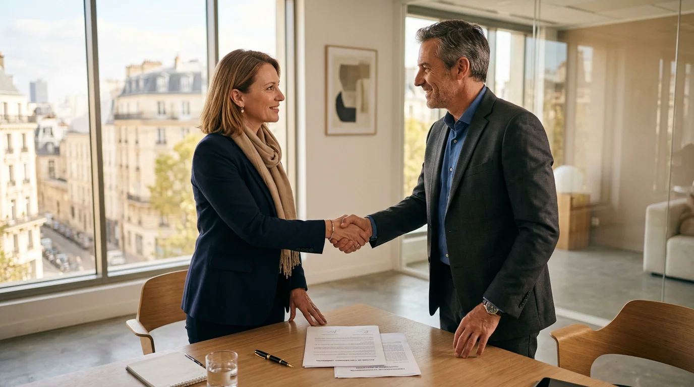 Un fournisseur et un acheteur européens se serrant la main pour sceller un accord