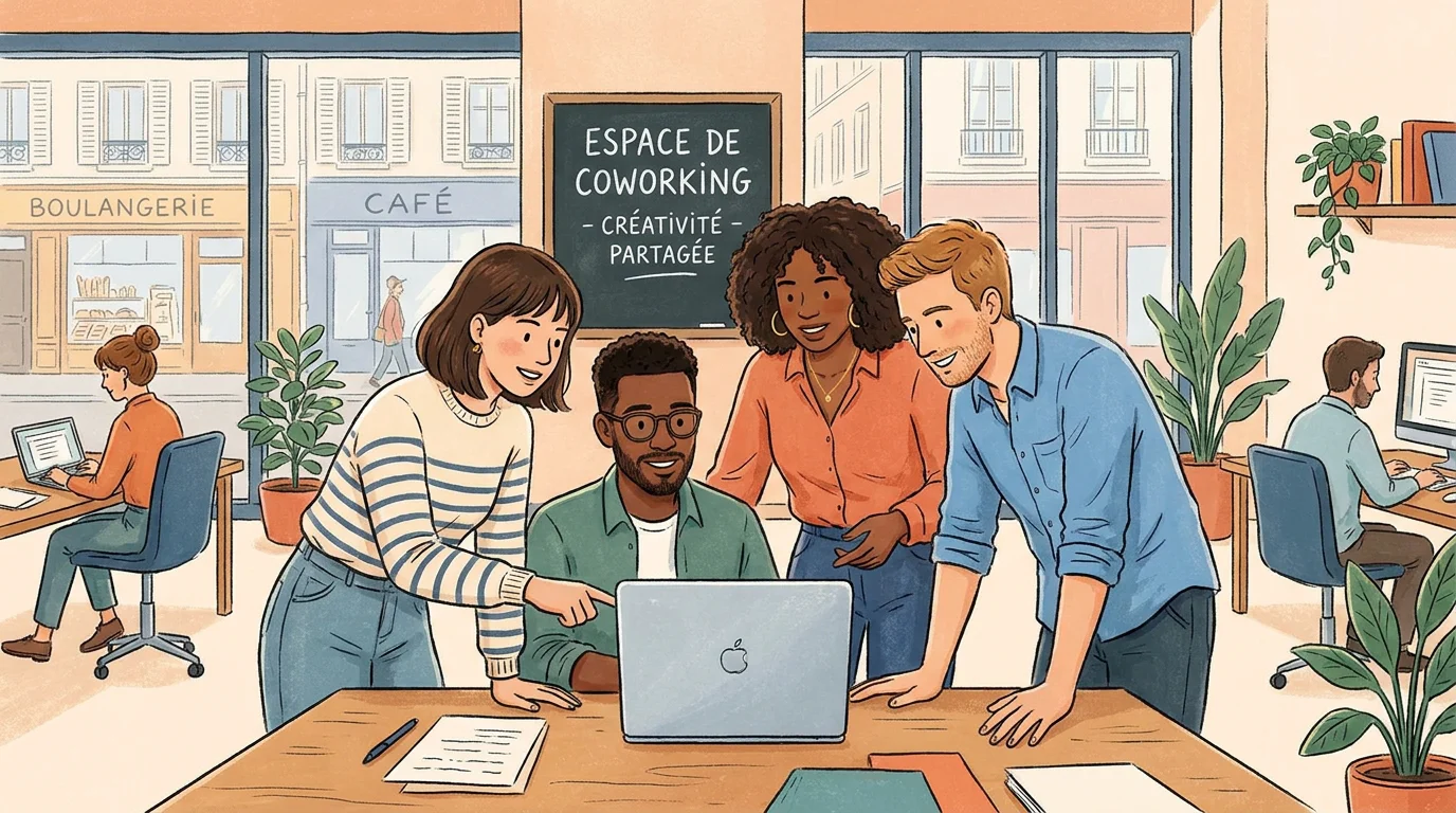 Groupe de jeunes alternants collaborant dans un espace de travail moderne en France