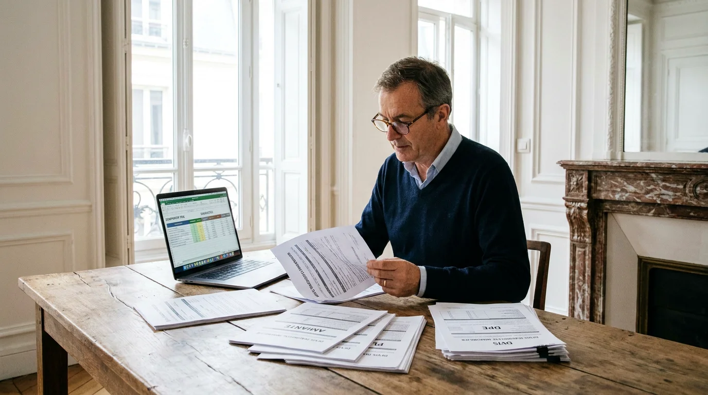 Propriétaire comparant des devis de diagnostics immobiliers avant une vente