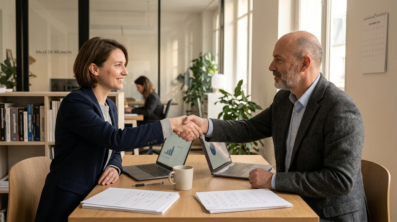 Dirigeant signant un accord avec un consultant en management