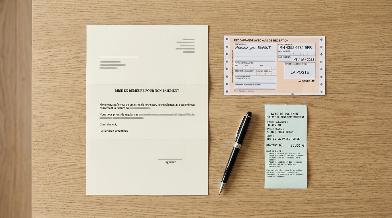 Documents d'un dossier de recours contre un forfait post-stationnement