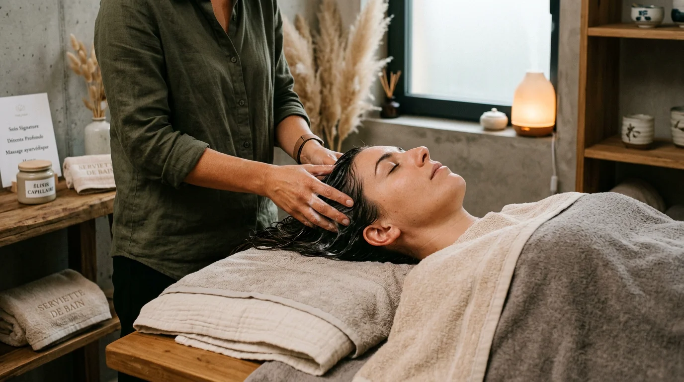 Soin Head Spa japonais avec massage du cuir chevelu en institut