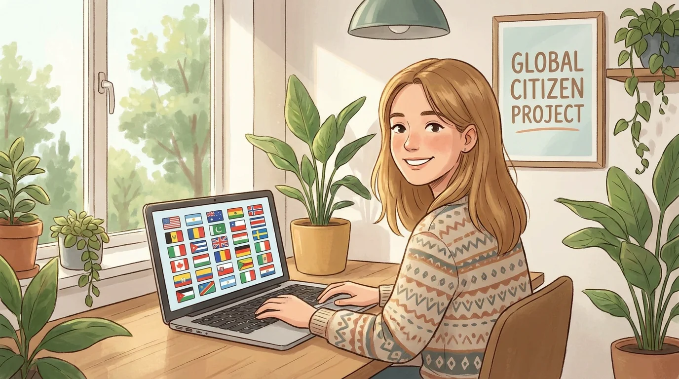 Person enjoying a flag quiz game on their laptop in a cozy setting