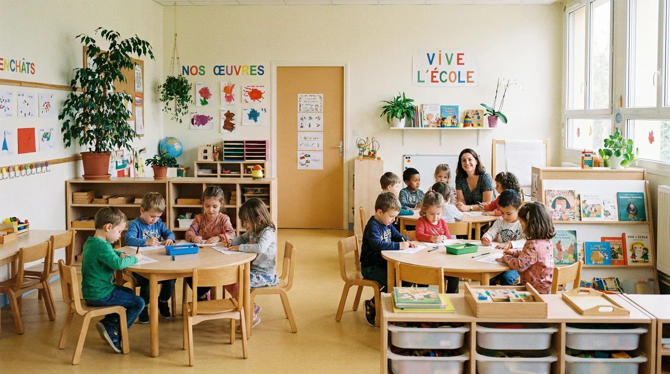 Salle de classe maternelle équipée de mobilier adapté aux jeunes enfants