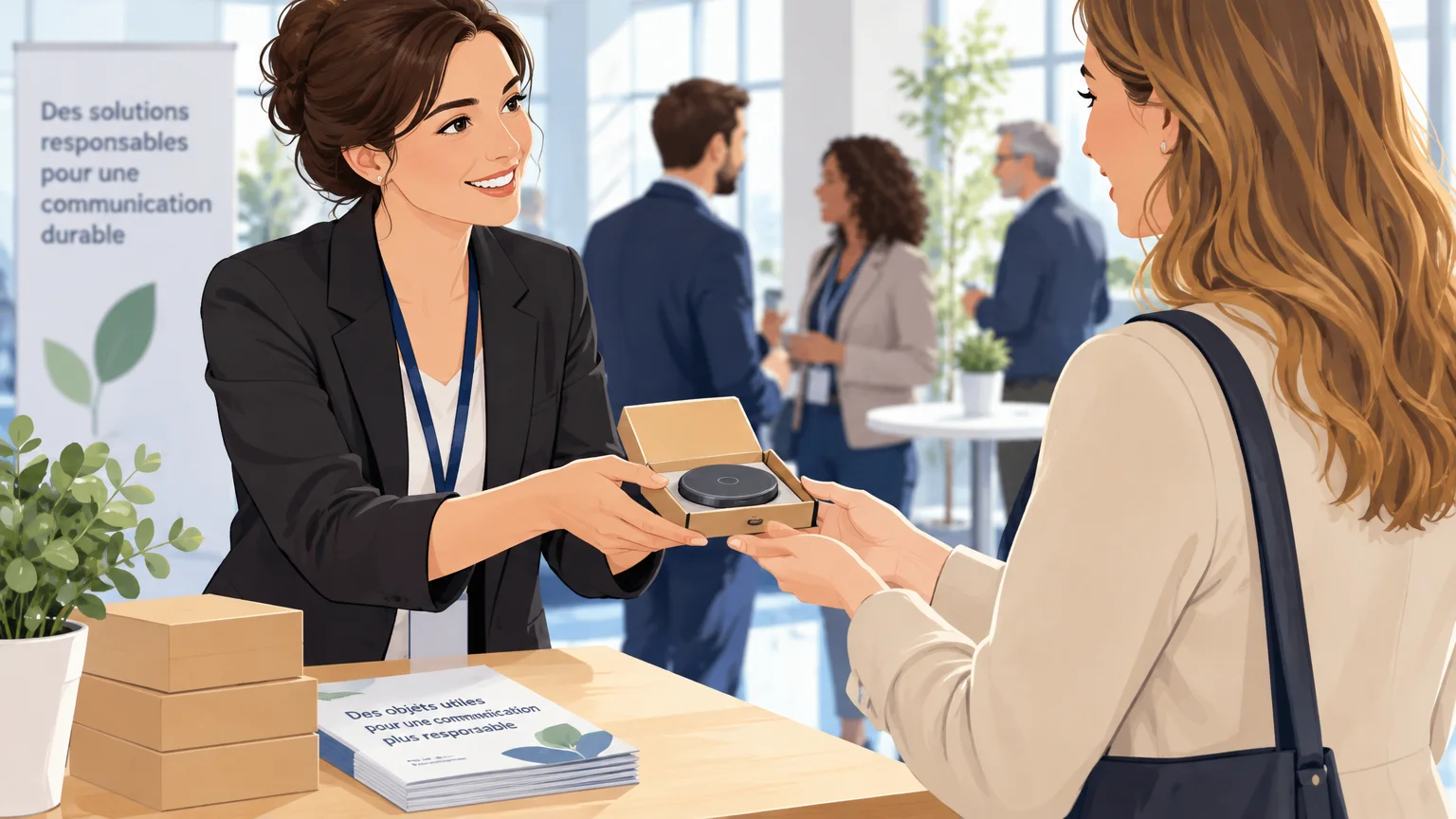 Remise d’un chargeur sans fil lors d’un événement professionnel