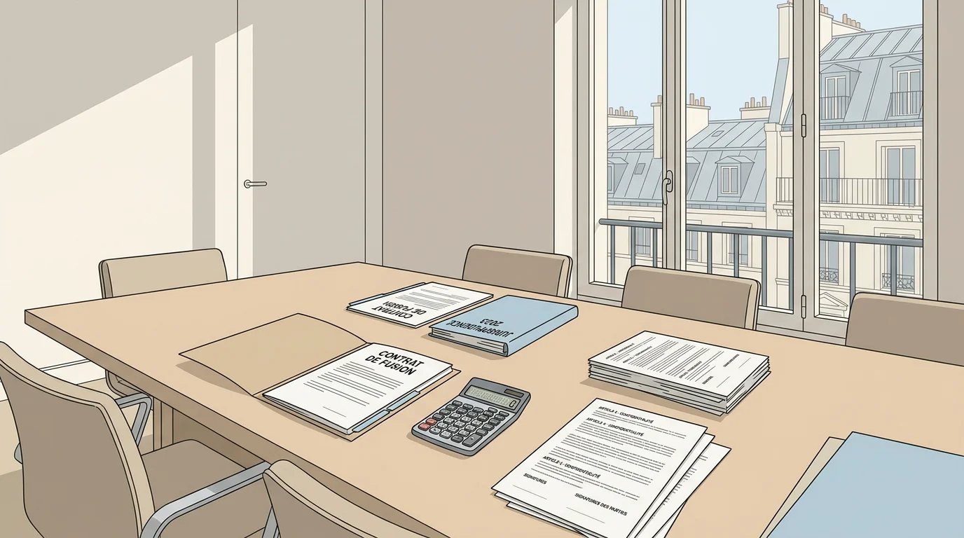 Bureau d'avocat à Paris avec documents de divorce et calculatrice
