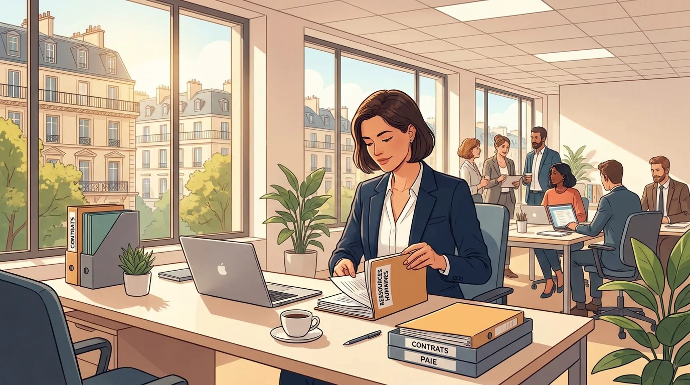 Professionnel RH en mission d'intérim dans un bureau moderne en France
