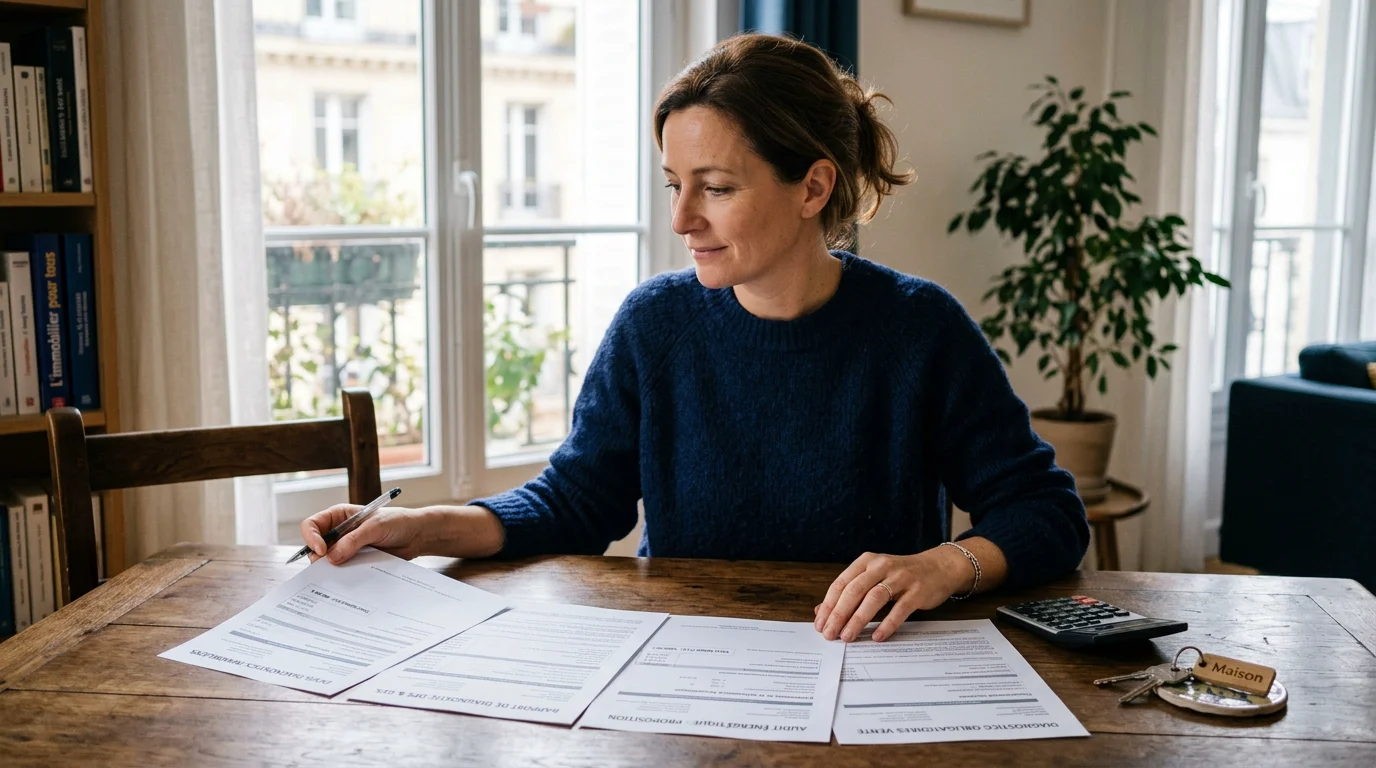 Un propriétaire compare plusieurs devis de diagnostic immobilier sur une table