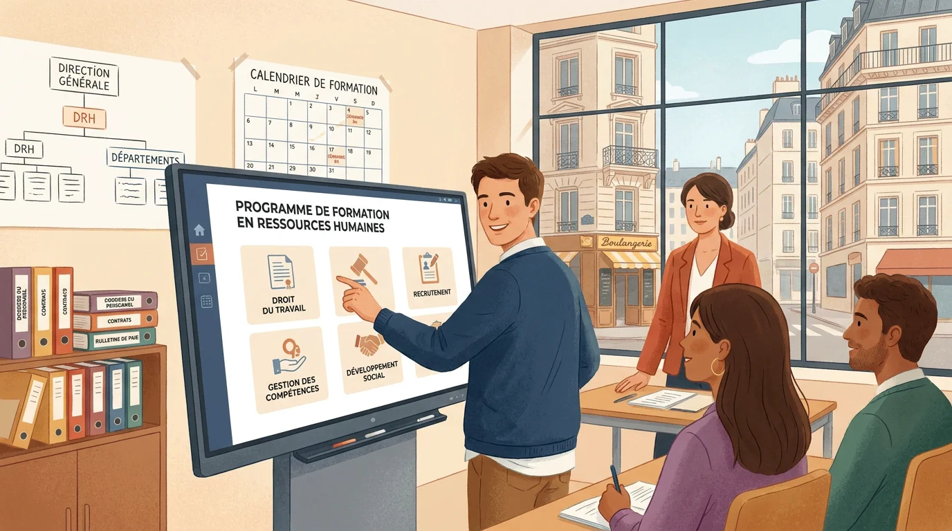 Étudiant consultant un programme de formation assistant RH en alternance