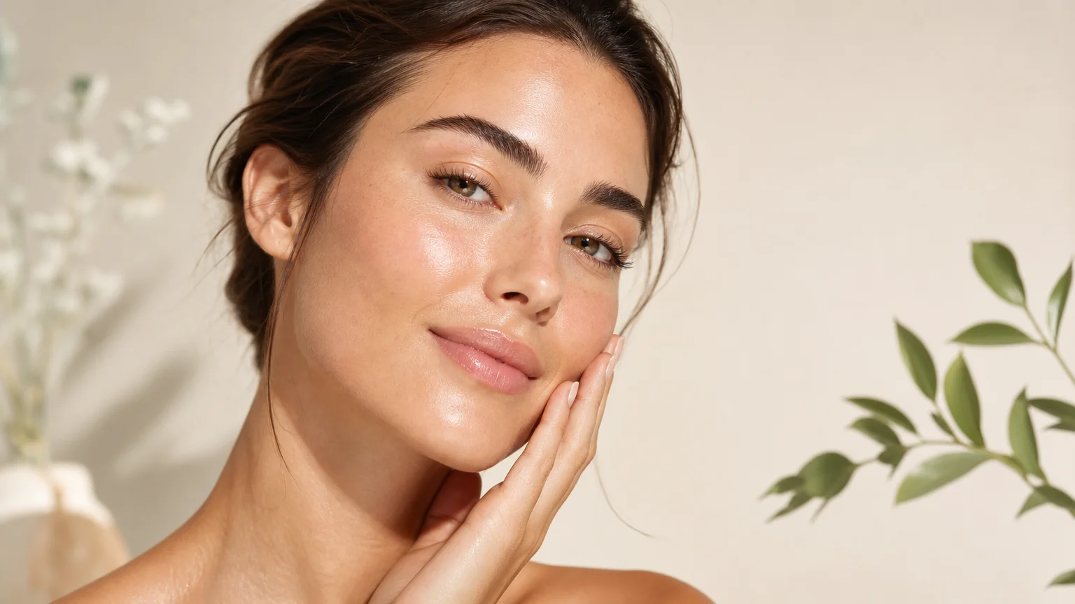 Femme au teint frais et lumineux après un soin visage