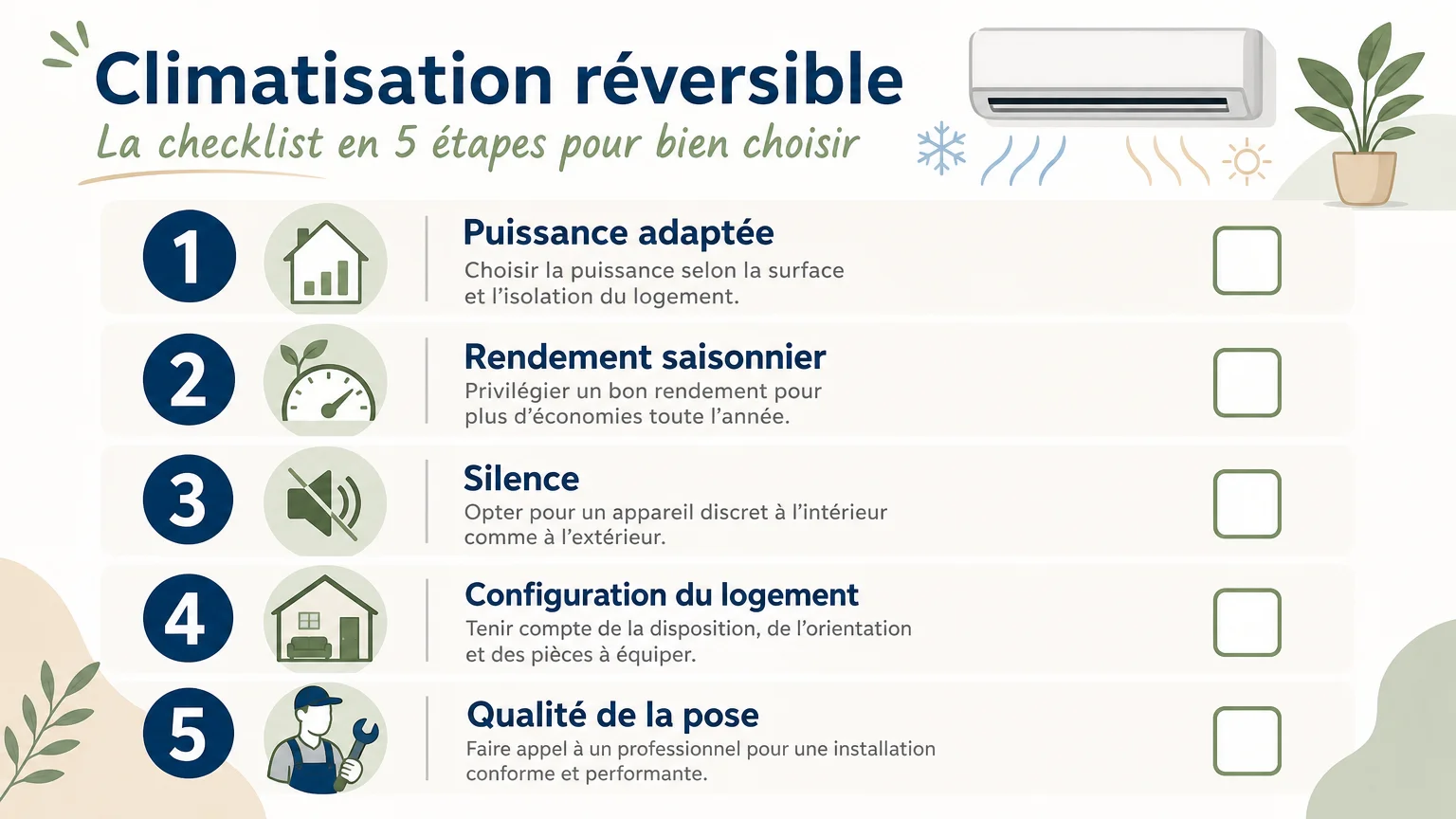 Checklist des critères pour choisir une climatisation réversible