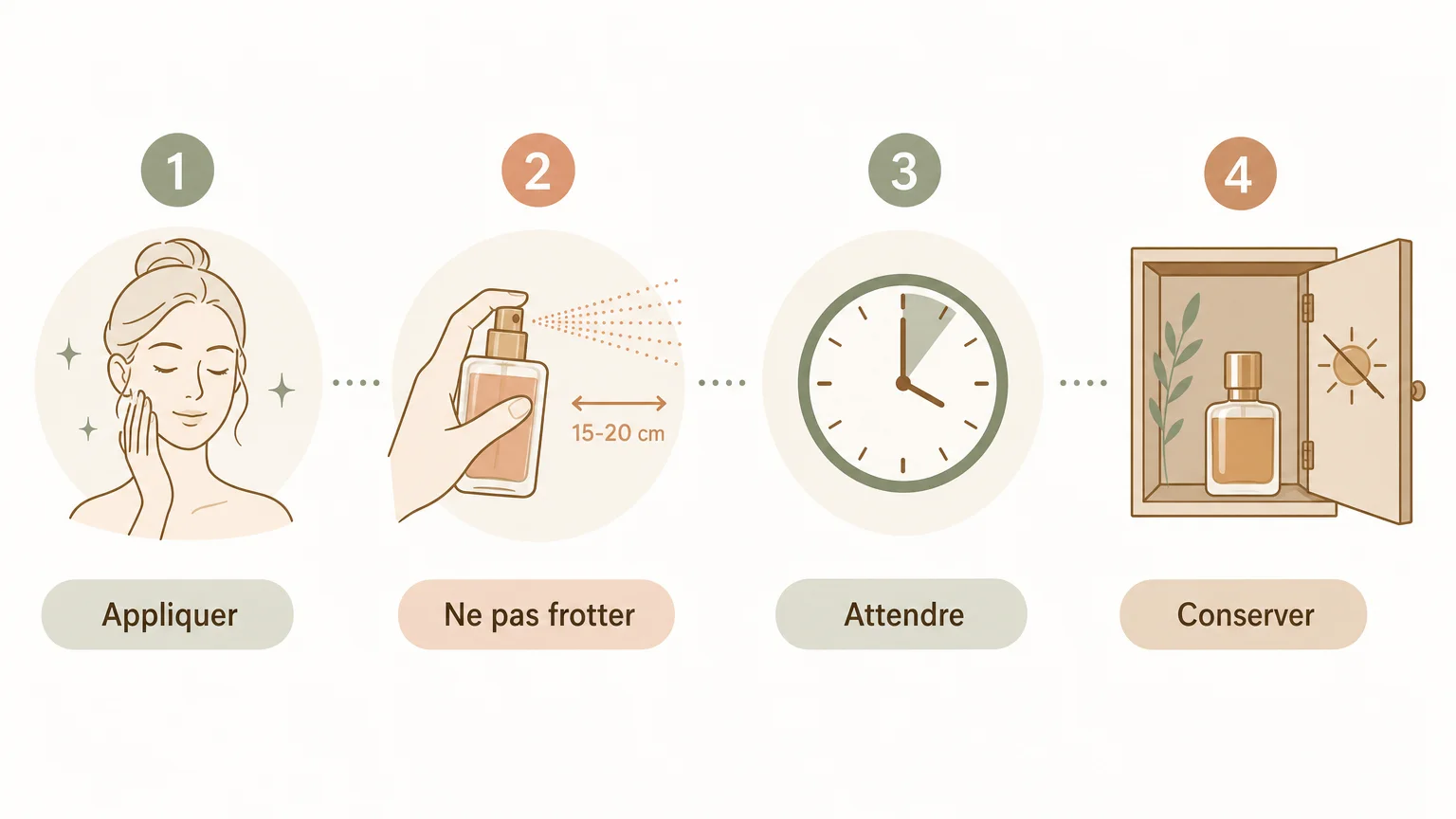 Checklist illustrée pour appliquer et conserver une fragrance