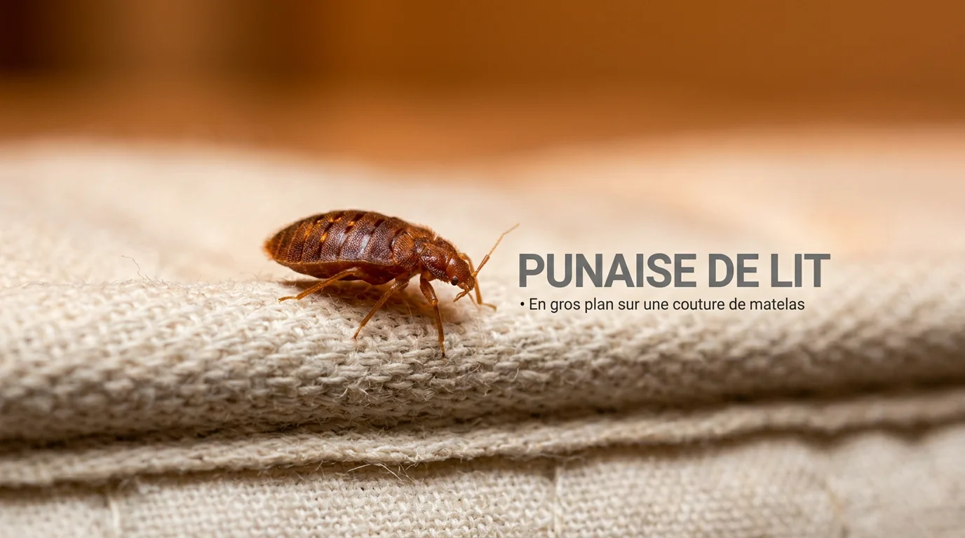Punaise de lit adulte en gros plan sur une couture de matelas