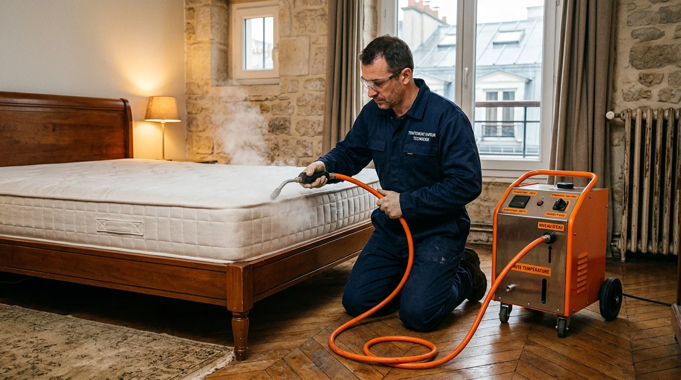 Technicien traitant les punaises de lit pour interrompre leur reproduction