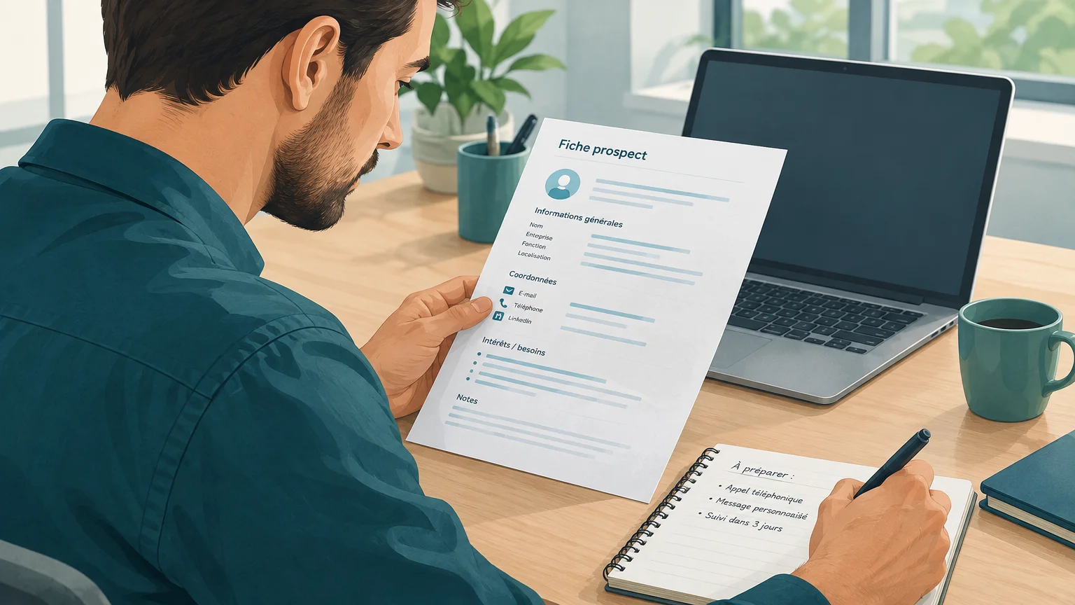 Sales representative checking a prospect’s details before reaching out