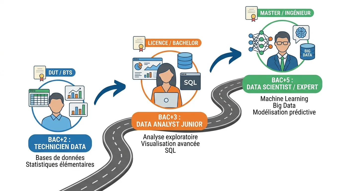 Parcours de formation pour devenir data analyst en alternance du bac+2 au bac+5