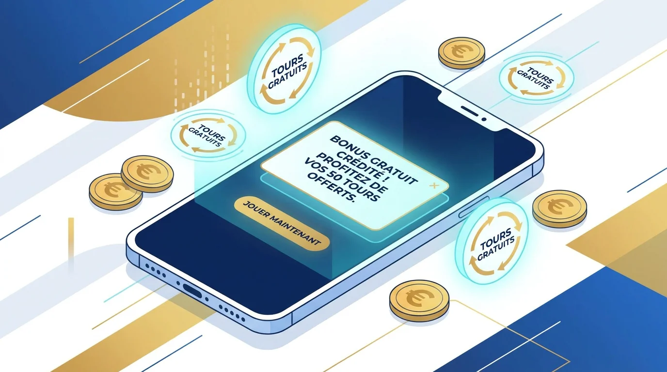 Écran de smartphone affichant un bonus sans dépôt crédité sur un casino en ligne