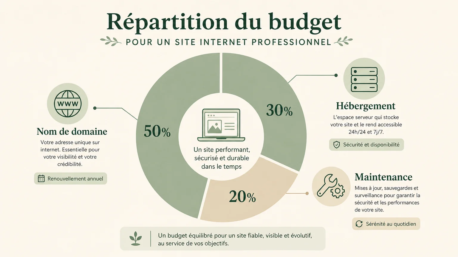 Illustration de la répartition d'un budget de site internet