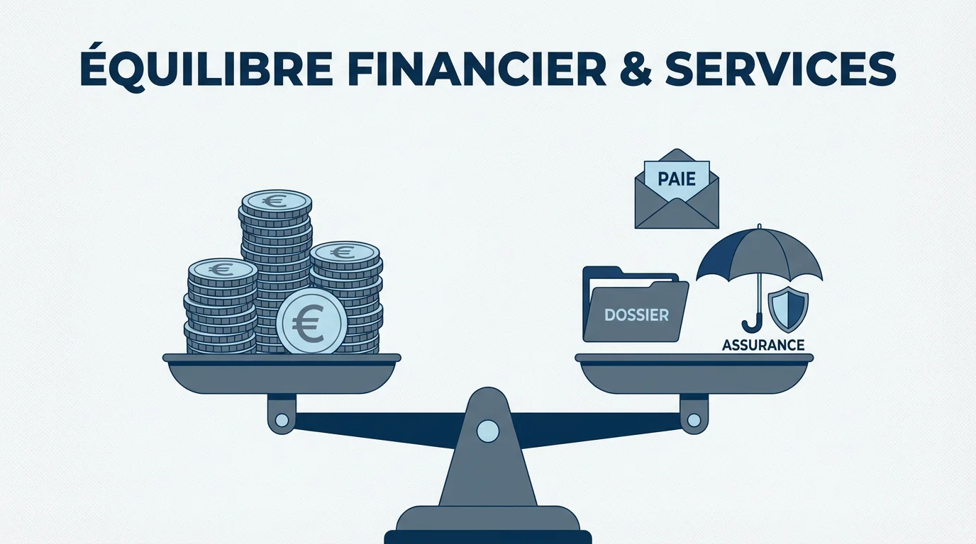 Balance illustrant l'équilibre entre frais de gestion et services inclus en portage salarial