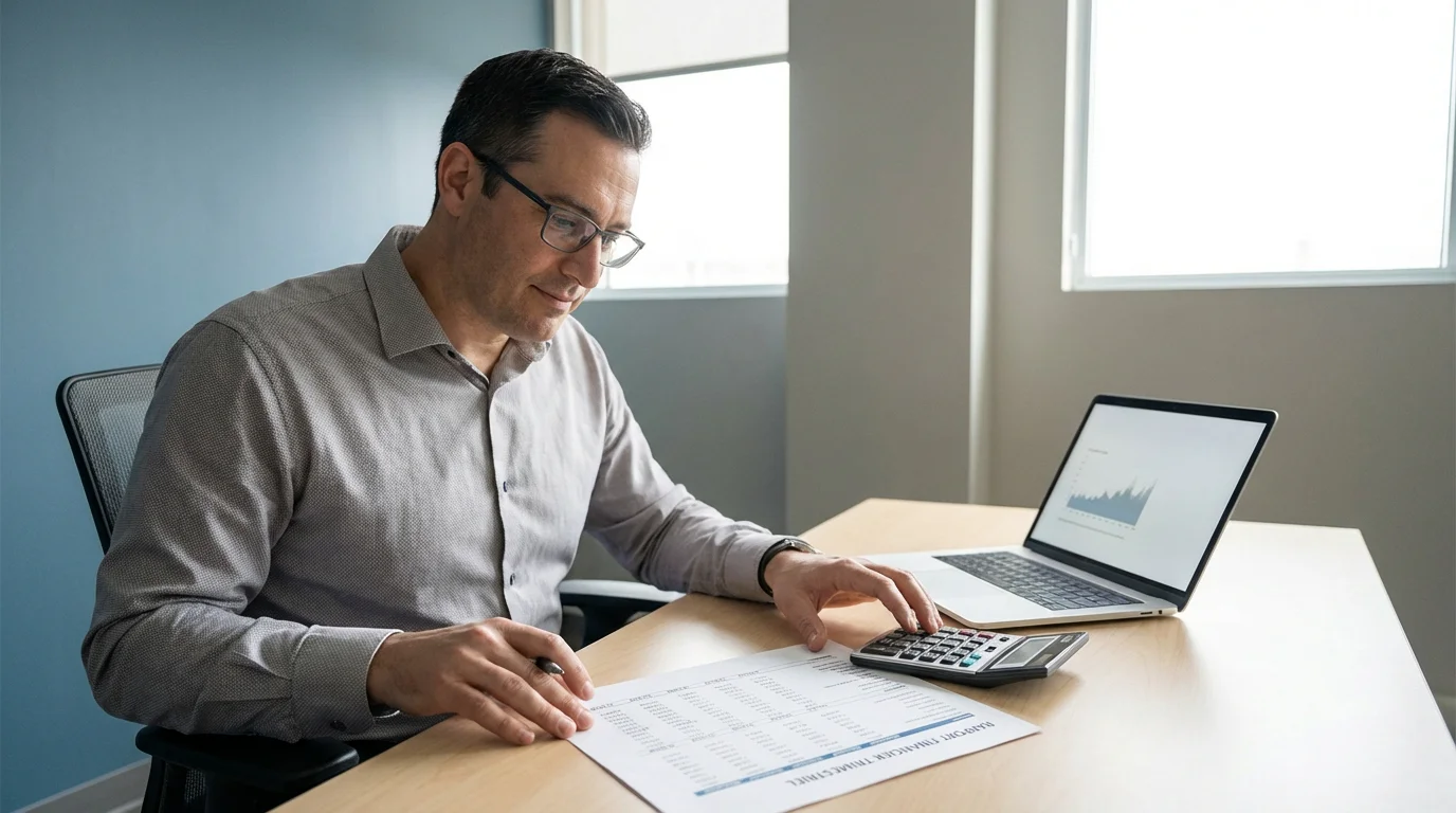 Consultant vérifiant en détail les frais de gestion de sa société de portage salarial