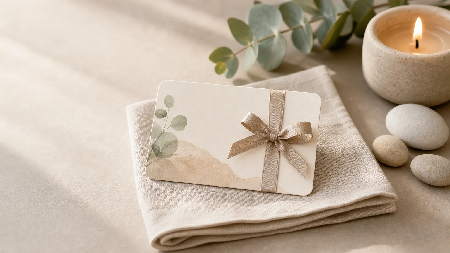 Carte cadeau spa posée dans une ambiance naturelle et apaisante
