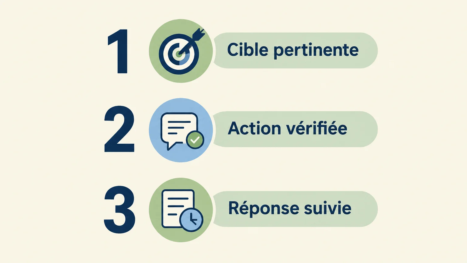 Checklist pour tester la cible, les actions préparées et le suivi des réponses